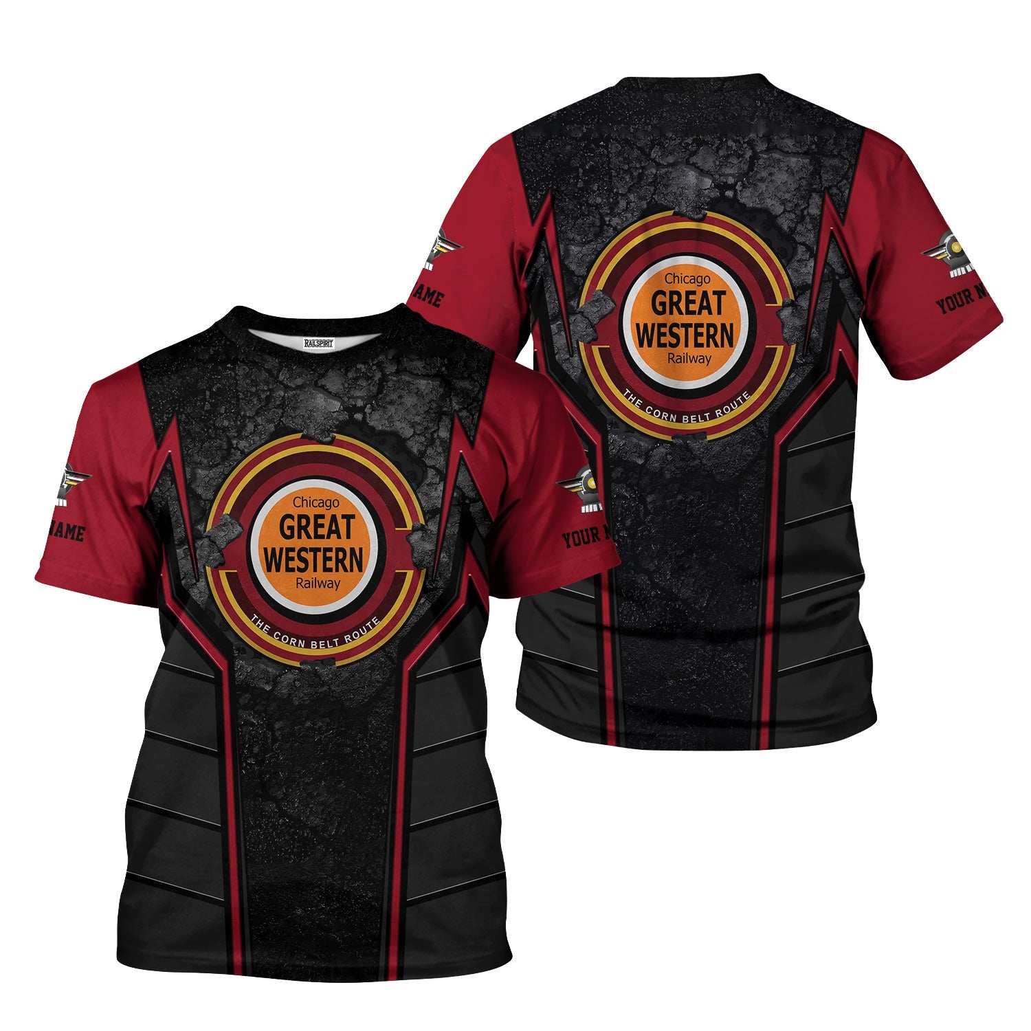 Railspirit Personalized Chicago Great Western Railroad T-Shirt Cracked Metal Design Train Shirt for Rail Enthusiasts