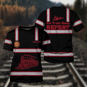 Railspirit Custom Name Chicago Great Western Railroad T Shirt Eat Train Sleep Repeat Printed Train Shirt