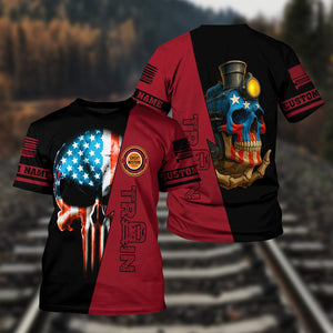 Railspirit Personalized Chicago Great Western Railroad T-Shirt Train Skull American Flag Shirt All Over Print