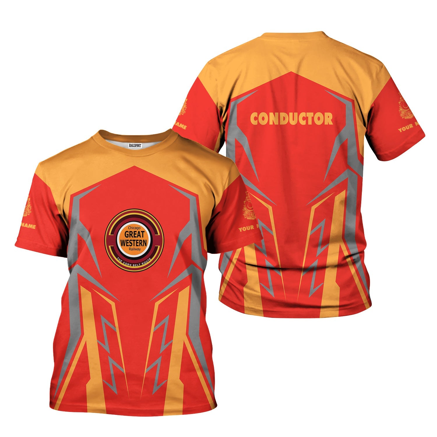 Railspirit Personalized Chicago Great Western Railroad T-Shirt Futuristic Design with Custom Job Train Shirt