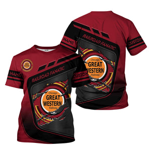 Railspirit Personalized Chicago Great Western Railroad T-Shirt Ripped Texture Style Train Shirt For Railroad Fanatic