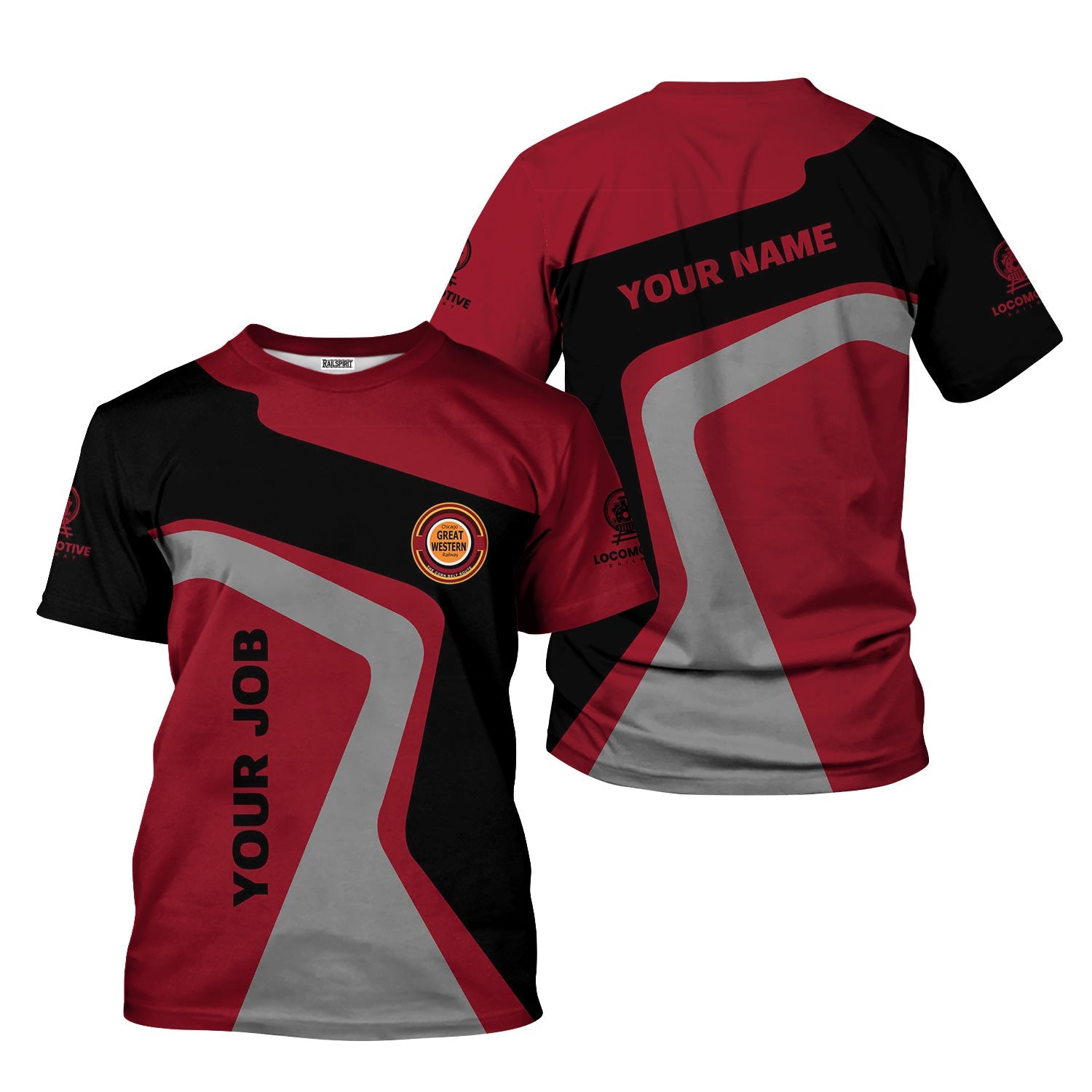 Railspirit Personalized Chicago Great Western Railroad T-Shirt Unique Design with Custom Job Position Train Shirt