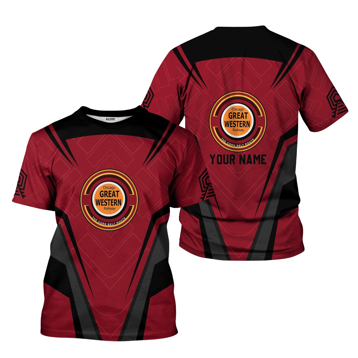 Railspirit Personalized Chicago Great Western Railroad T-Shirt Railway Inspired Apparel Train Shirt for Train Lovers