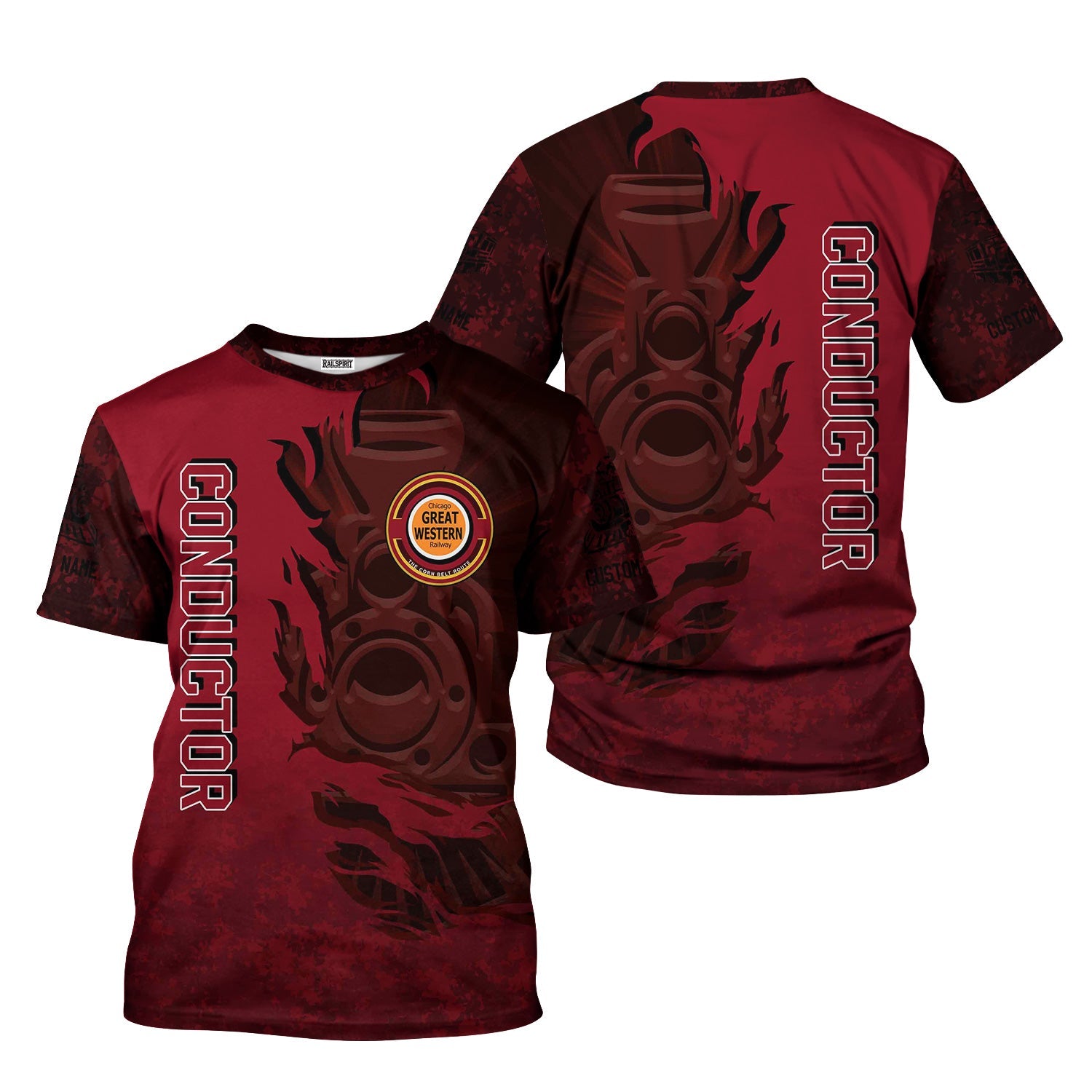 Railspirit Personalized Chicago Great Western Railroad T-Shirt Blazing Style with Custom Position Train Shirt