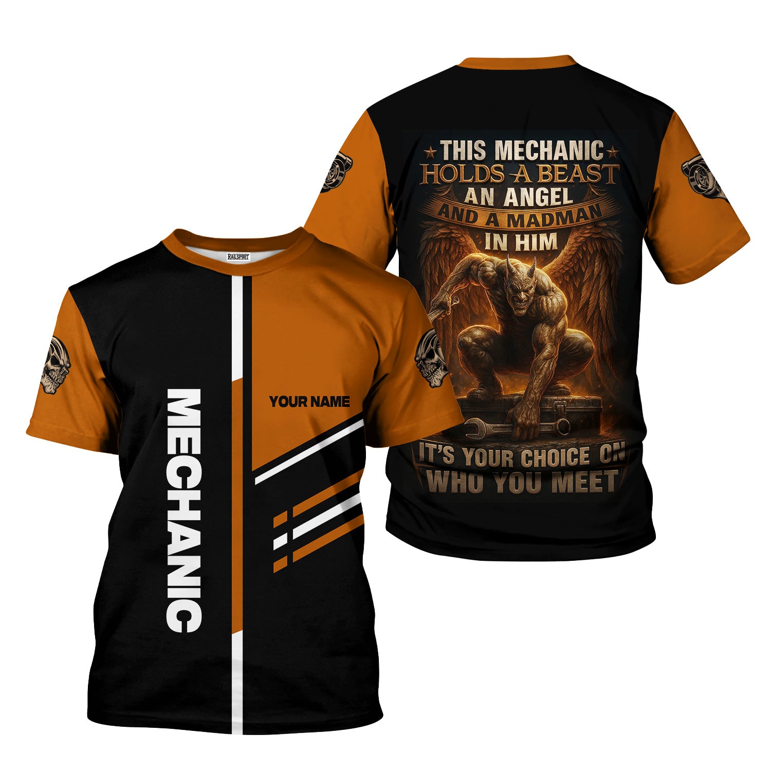Personalized Mechanic Shirt, This Mechanic Holds A Beast An Angel And A Madman In Him, Mechanic Uniforms, Gift For Men
