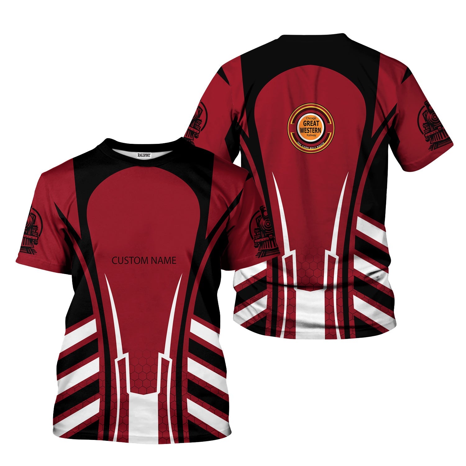 Railspirit Personalized Chicago Great Western Railroad T-Shirt Striped Railroad Style Train Shirt All Over Print