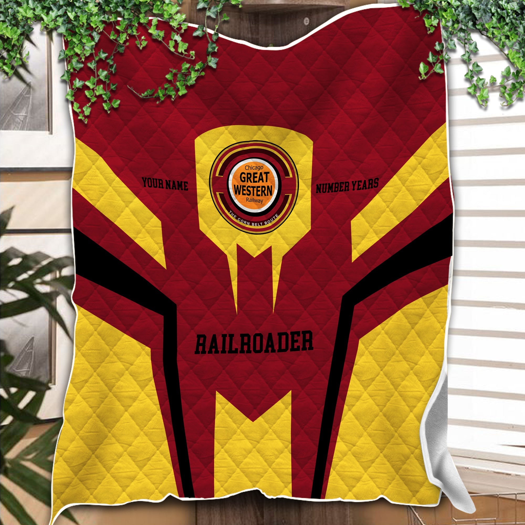 Railspirit Personalized Chicago Great Western Railroad Premium Quilts Custom Year Railroader Gift Idea For Train Lover