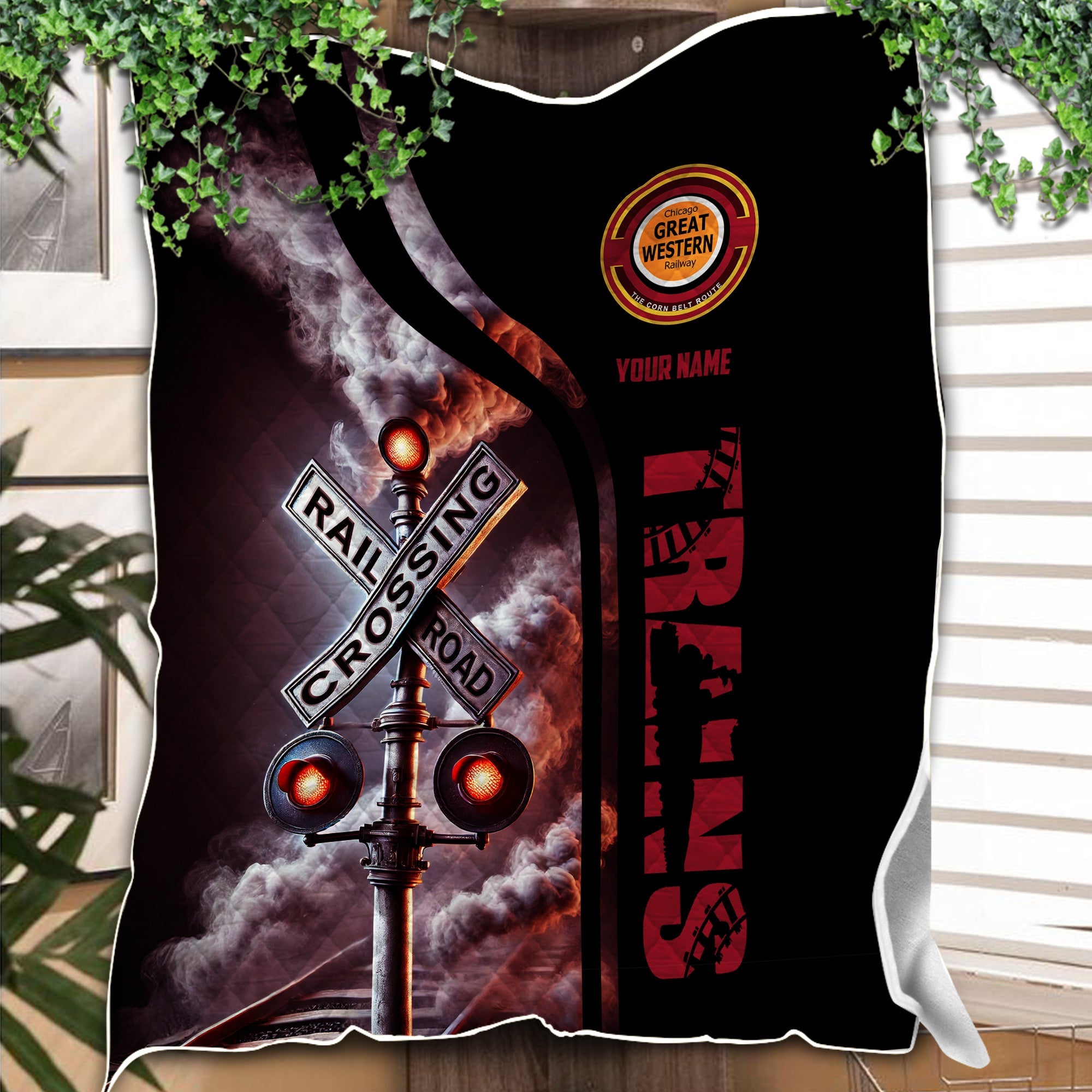 Railspirit Personalized Chicago Great Western Railroad Premium Quilts Railroad Crossing Sign Quilts All Over Print