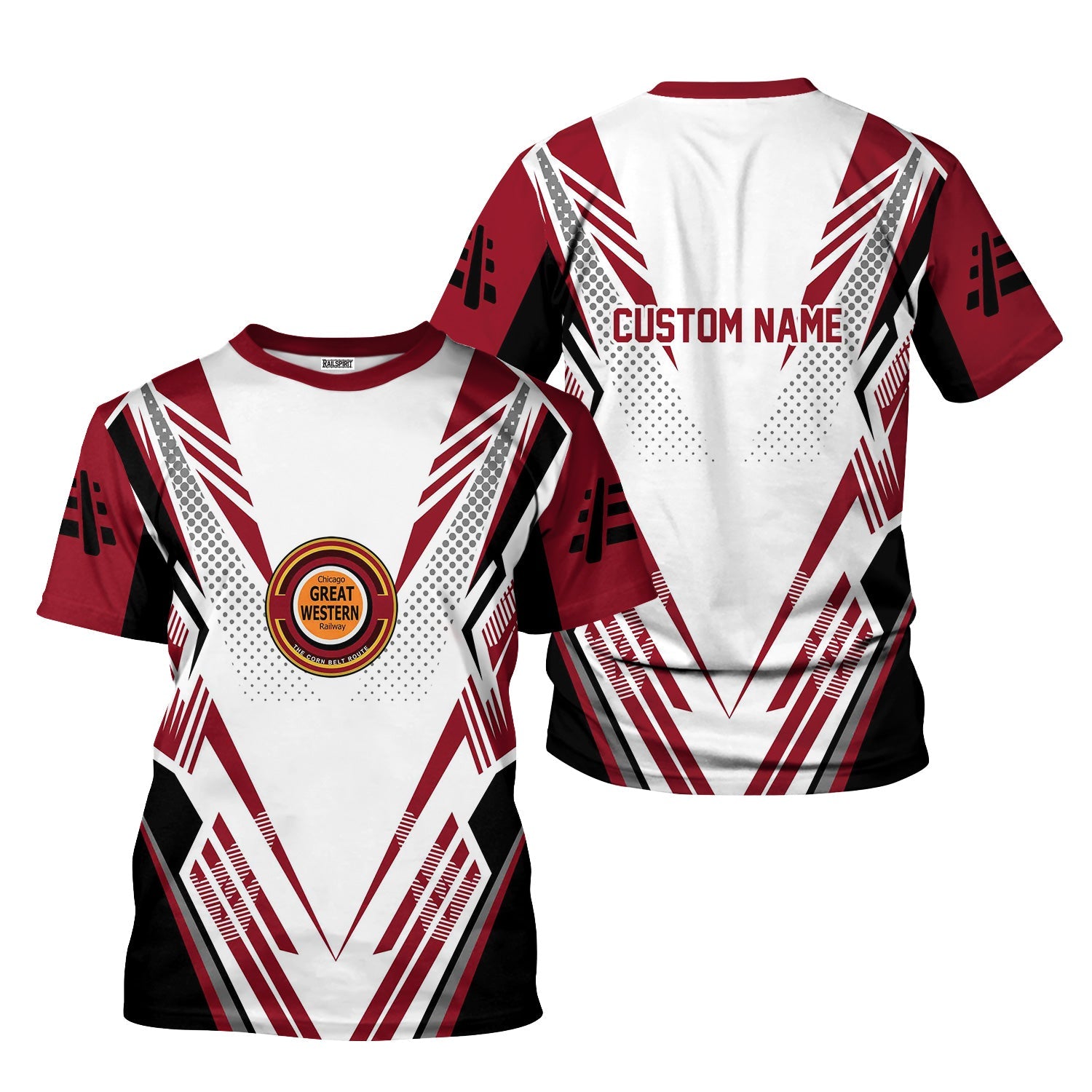 Railspirit Personalized Chicago Great Western Railroad T-Shirt Railroad Tribute Design Train Shirt for Train Lovers