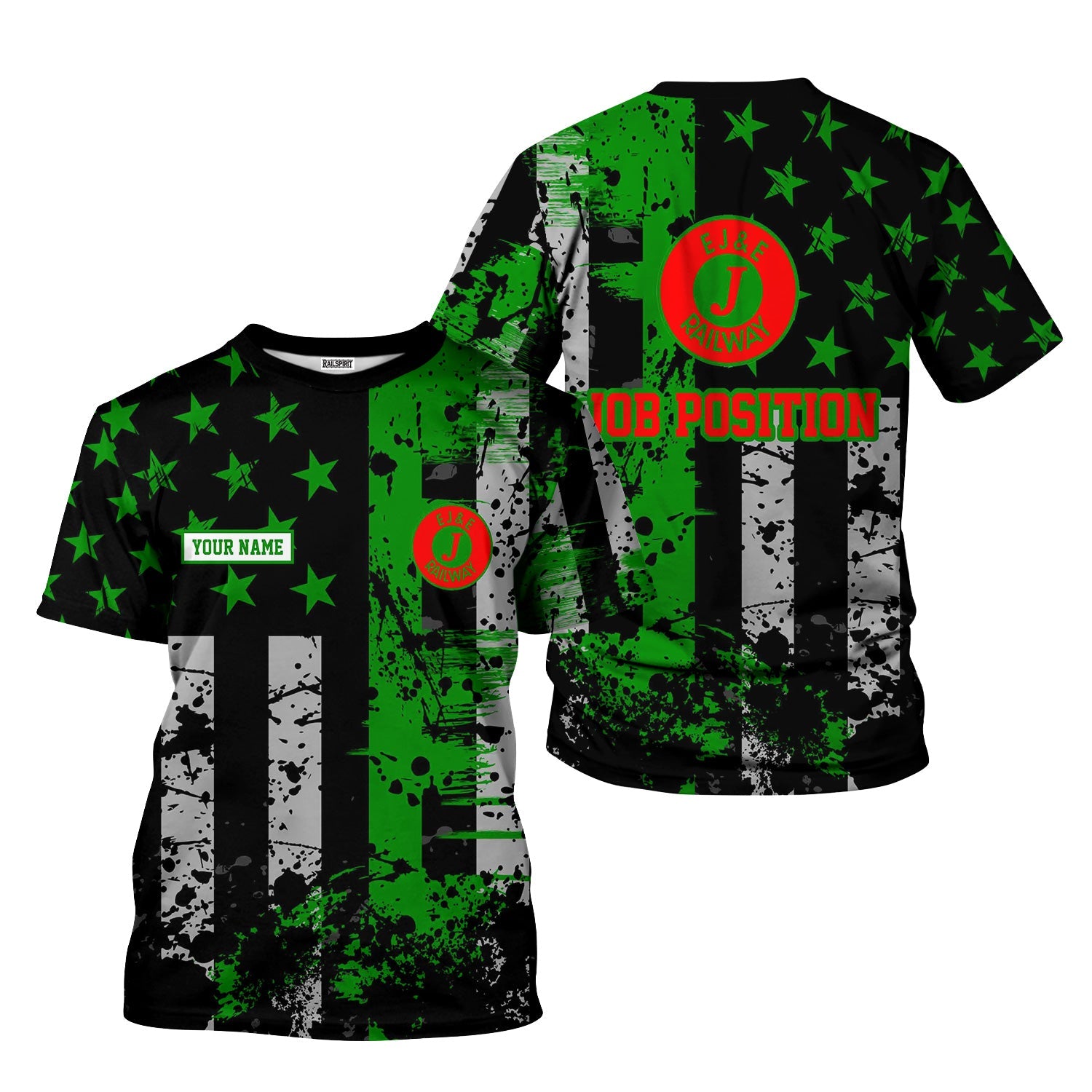 Railspirit Personalized Elgin Joliet And Eastern Railroad T-Shirt Artistic Paint American Flag Style Train Shirt