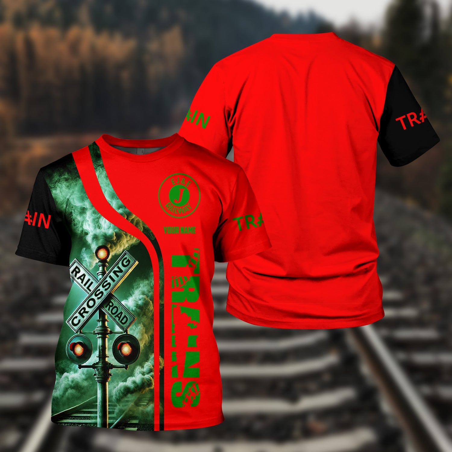 Railspirit Custom Name Elgin Joliet And Eastern Railroad T Shirt Railroad Crossing Sign Train Shirt All Over Print