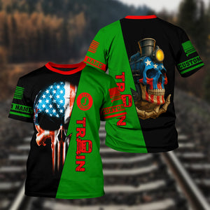 Railspirit Personalized Elgin Joliet And Eastern Railroad T-Shirt Train Skull American Flag Shirt All Over Print