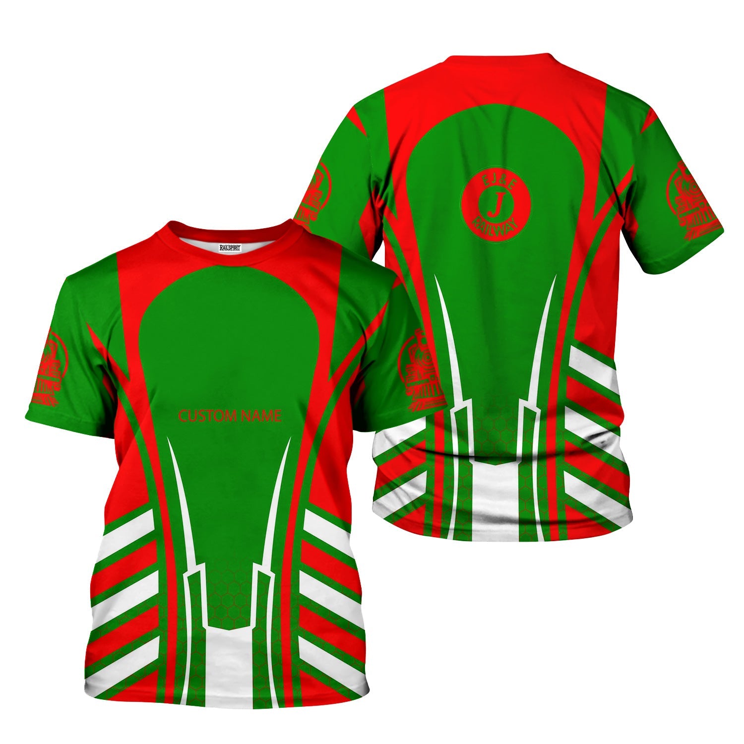 Railspirit Personalized Elgin Joliet And Eastern Railroad T-Shirt Striped Railroad Style Train Shirt All Over Print