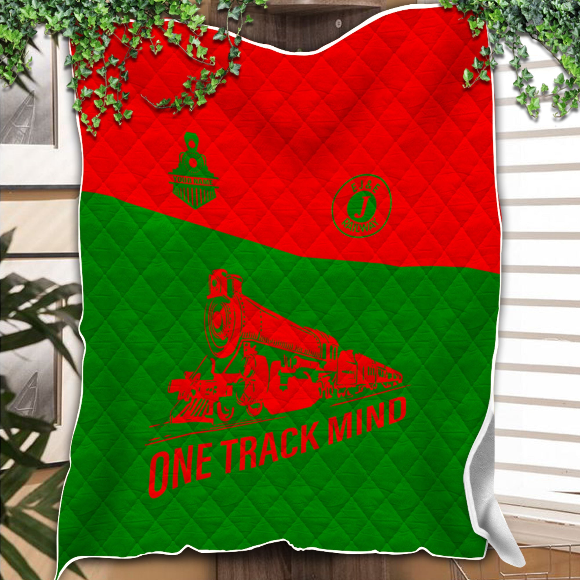 Railspirit Personalized Elgin Joliet And Eastern Railroad Premium Quilt One Track Mind Train Premium Quilt Gift Idea For Train Lover