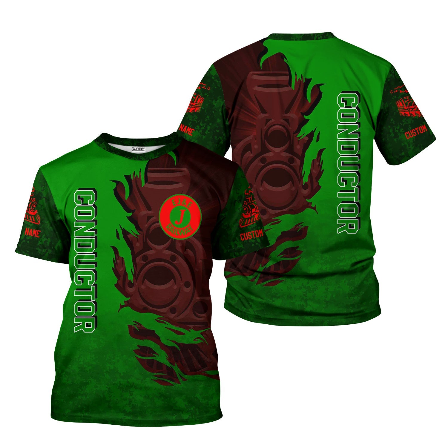 Railspirit Personalized Elgin Joliet And Eastern Railroad T-Shirt Blazing Style with Custom Position Train Shirt