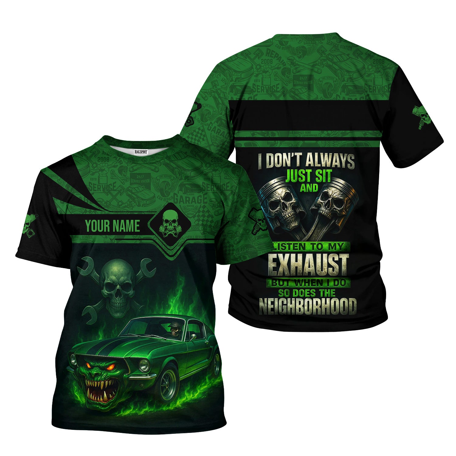 Personalized Mechanic Shirt, I Don't Always Just Sit And Listen To My Exhaust, Monster Car Design, Gift For Men
