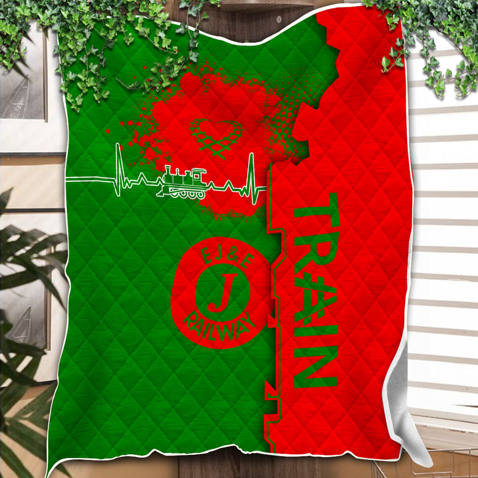 Railspirit Elgin Joliet And Eastern Railroad Premium Quilts Engine Heartbeat and Track Love Style Quilts Gift Idea For Train Lovers