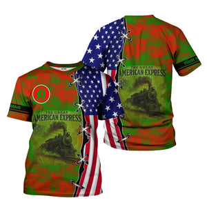 Railspirit Personalized Elgin Joliet And Eastern Railroad T-Shirt Retro American Express Train With USA Flag Shirt