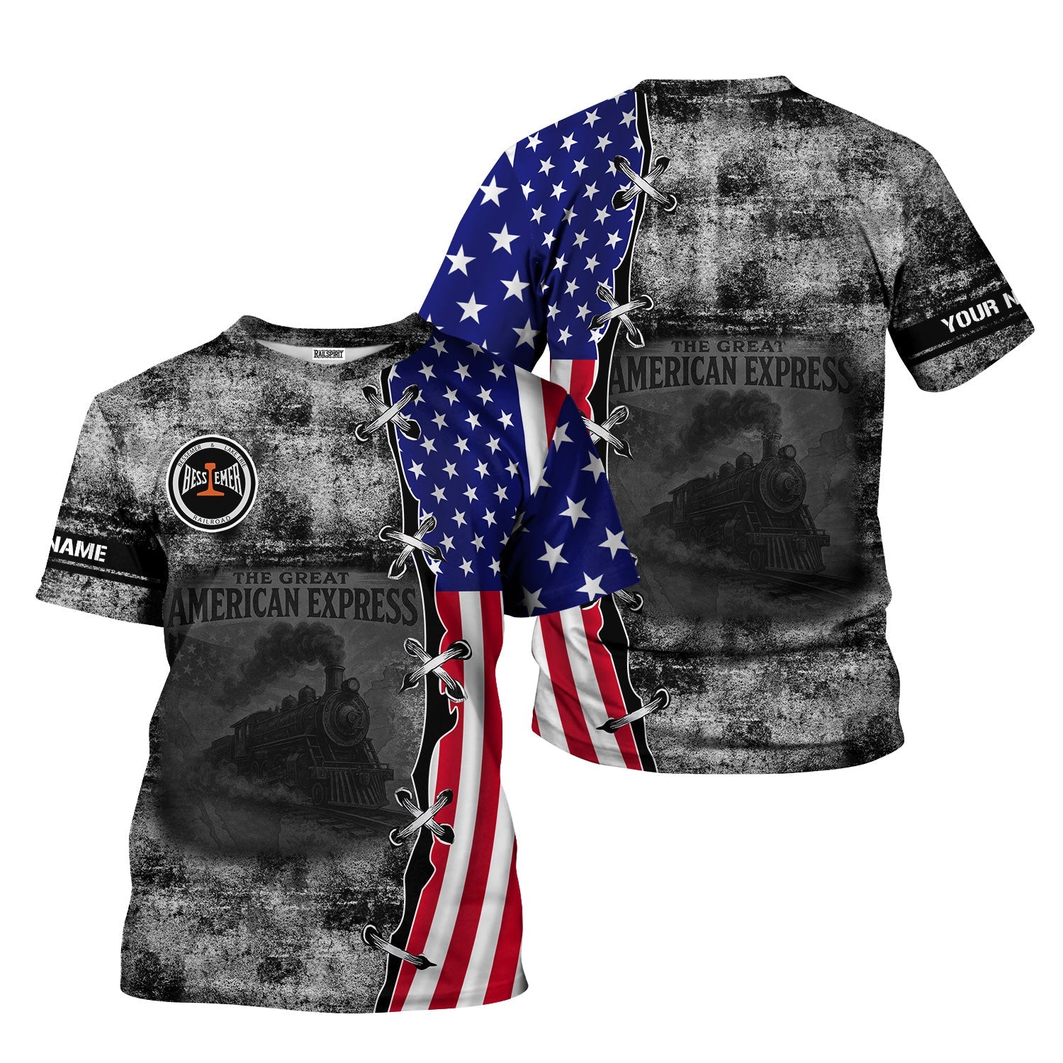 Railspirit Personalized Bessemer And Lake Erie Railroad T-Shirt Retro American Express Train With USA Flag Shirt