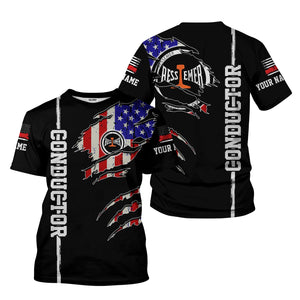 Railspirit Personalized Bessemer And Lake Erie Railroad T-Shirt USA Flag Claw Art with Custom Job Train Shirt