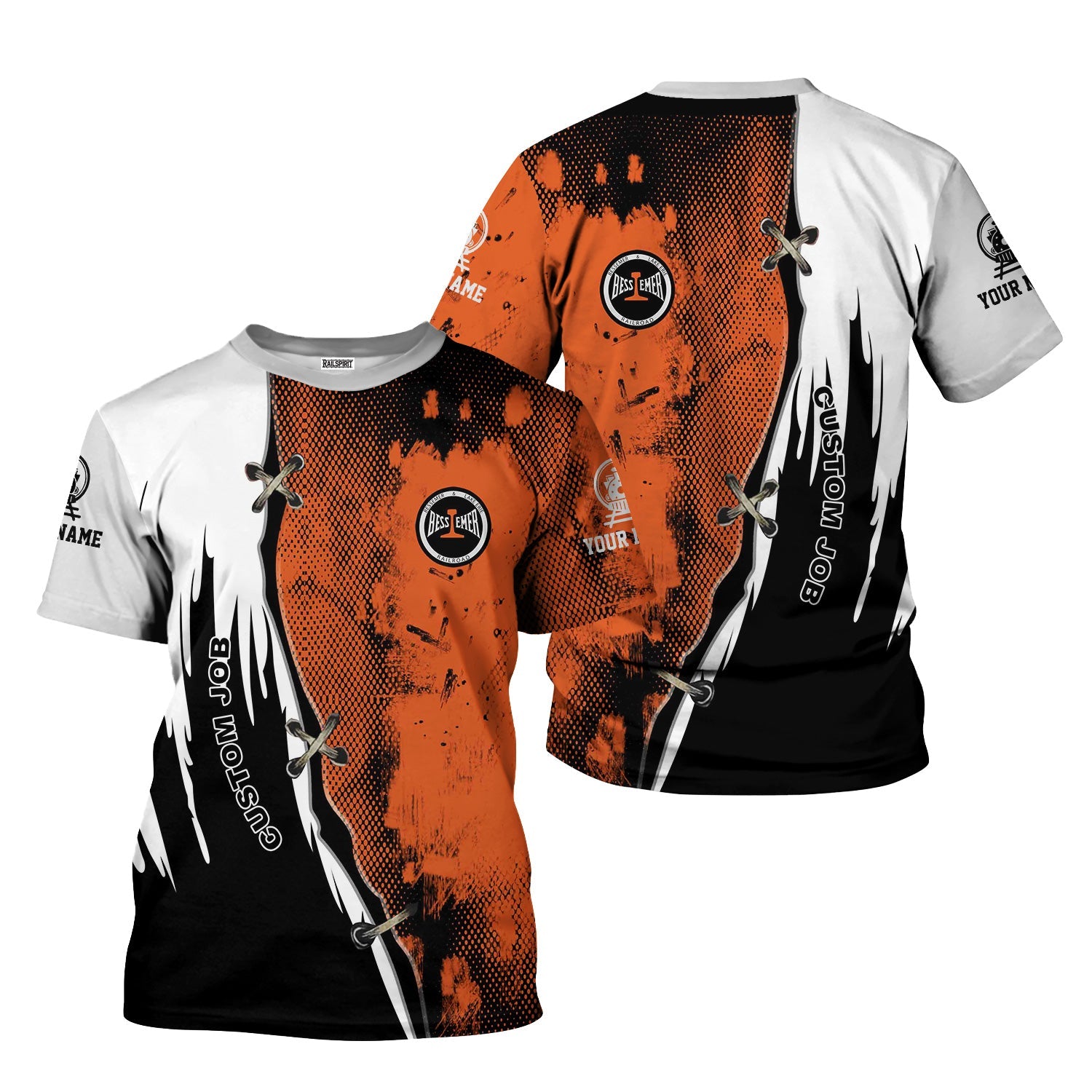 Railspirit Personalized Bessemer And Lake Erie Railroad T-Shirt Retro Stitches Design with Custom Position Train Shirt