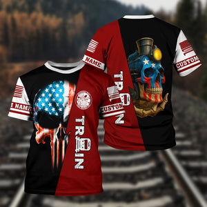 Railspirit Personalized Detroit & Mackinac Railroad T-Shirt Train Skull American Flag Shirt All Over Print
