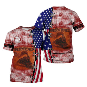Railspirit Personalized Detroit & Mackinac Railroad T-Shirt Retro American Express Train With USA Flag Shirt