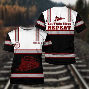 Railspirit Custom Name Detroit & Mackinac Railroad T Shirt Eat Train Sleep Repeat Printed Train Shirt