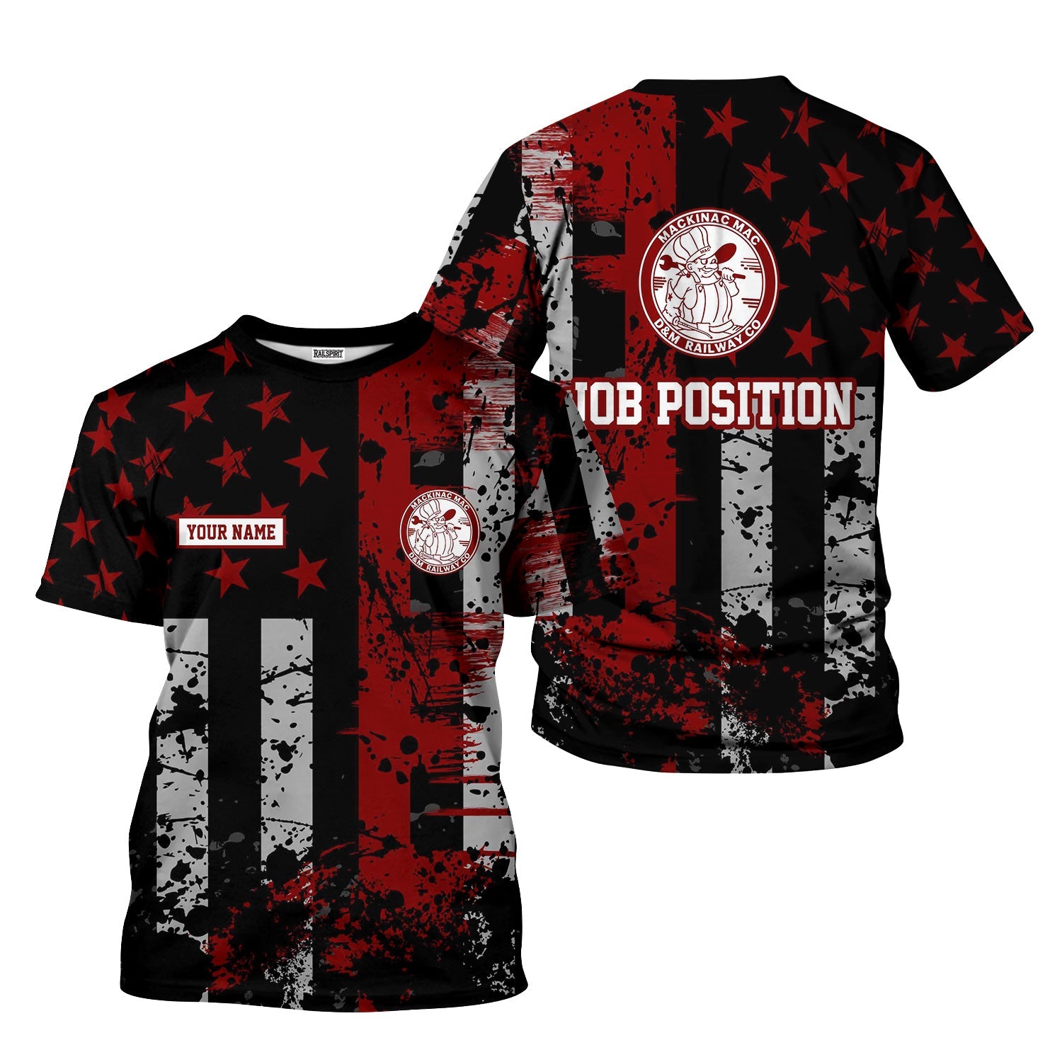 Railspirit Personalized Detroit & Mackinac Railroad T-Shirt Artistic Paint American Flag Style Train Shirt