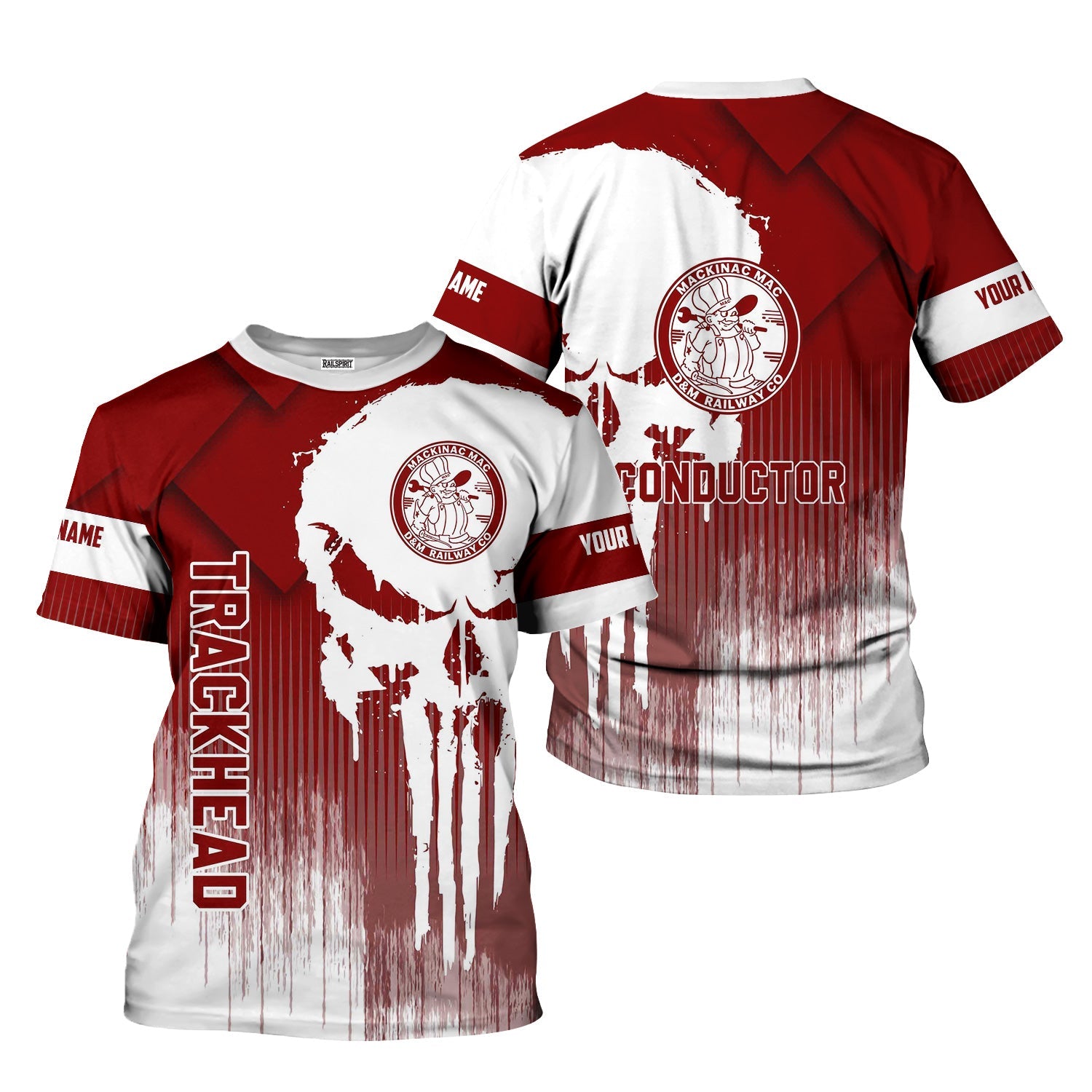 Railspirit Personalized Detroit & Mackinac Railroad T-Shirt Skull Design with Custom Job Train Shirt for Trackhead Crew