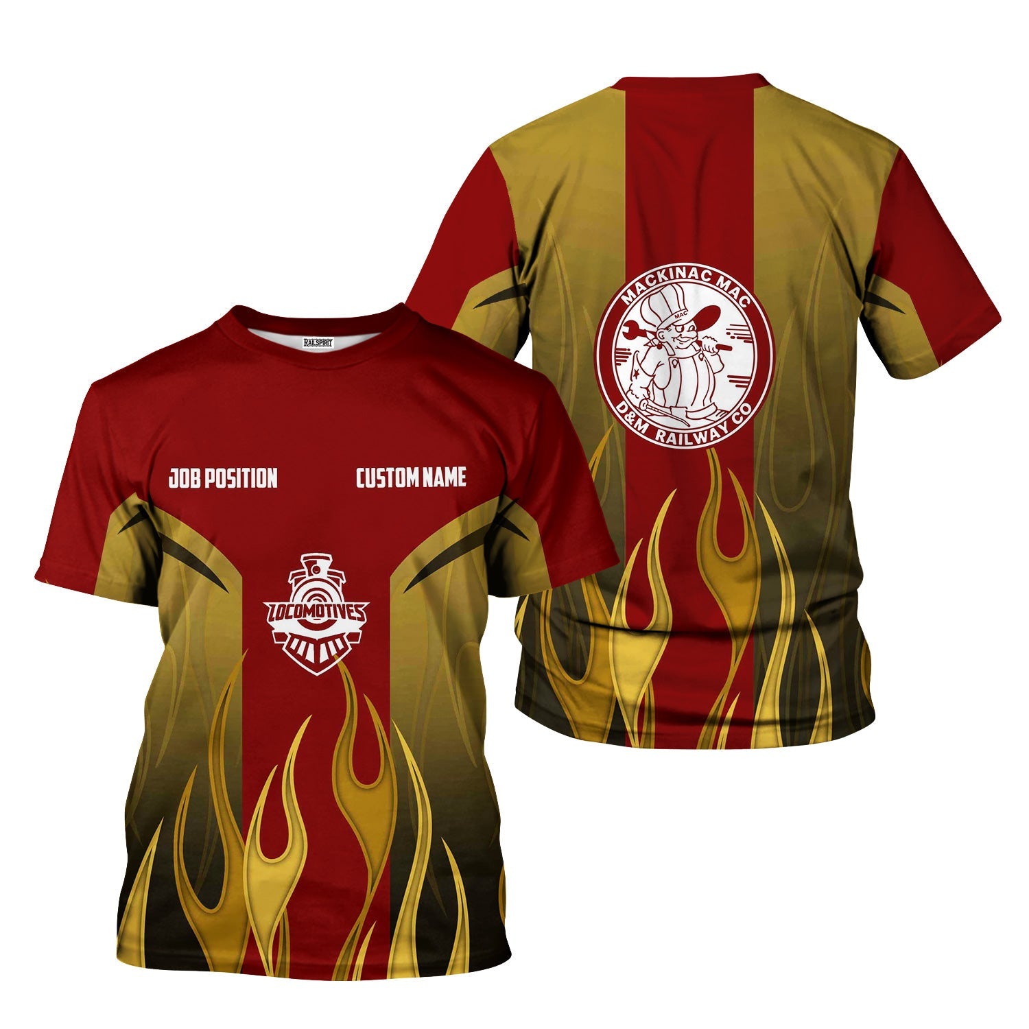 Railspirit Custom Name and Job Title Detroit & Mackinac Railroad T-Shirt Flame Graphic Train Shirt