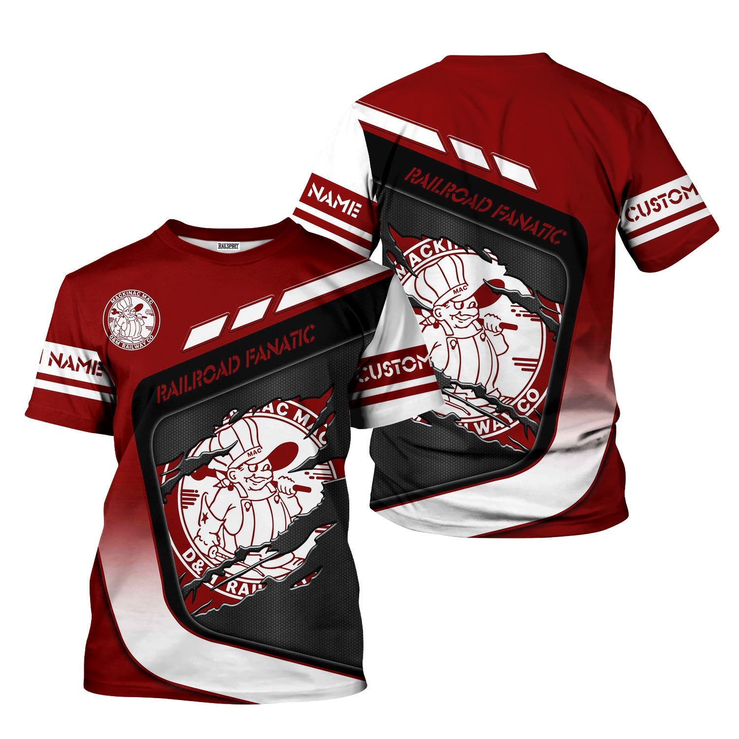 Railspirit Personalized Detroit & Mackinac Railroad T-Shirt Ripped Texture Style Train Shirt For Railroad Fanatic