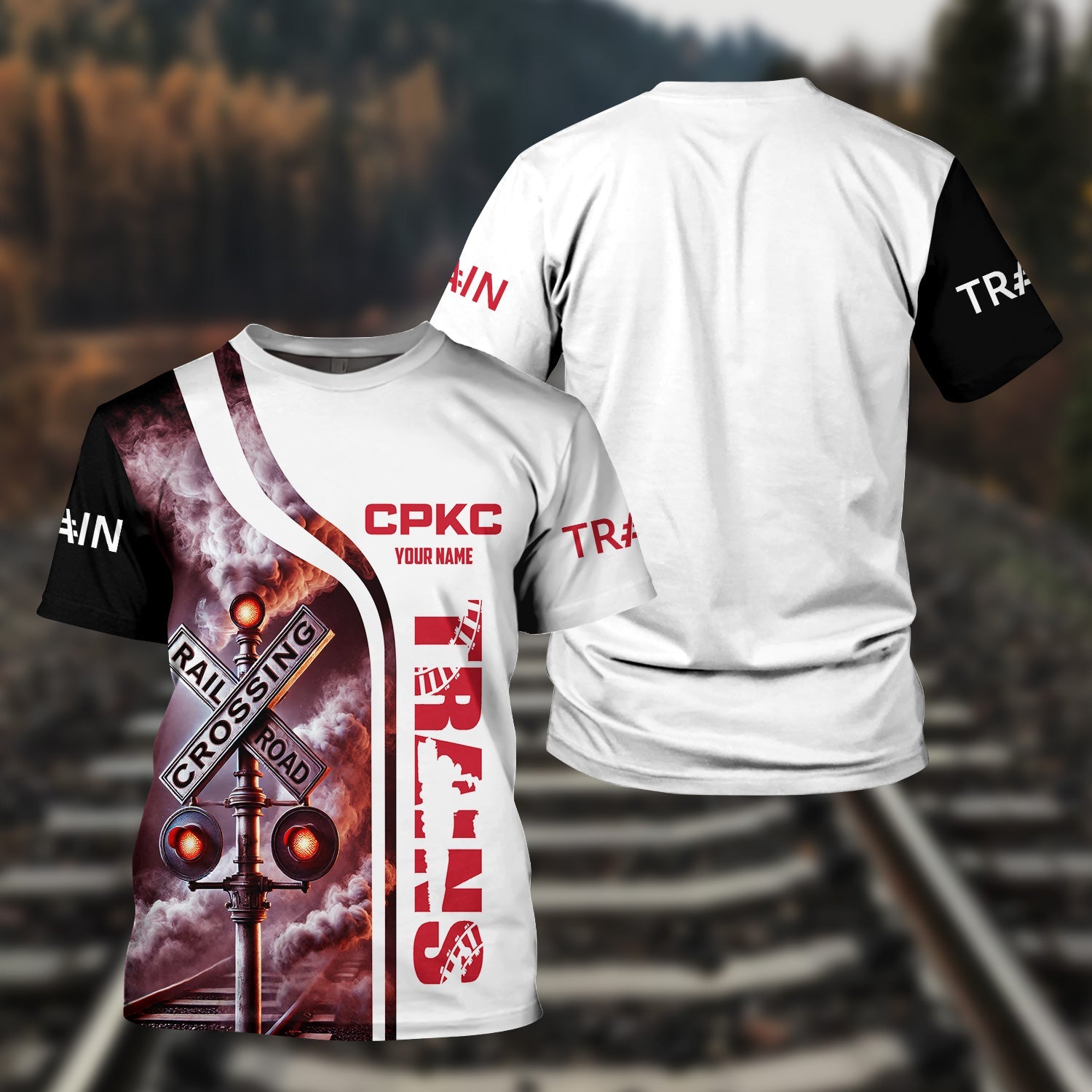 Railspirit Custom Name Canadian Pacific Kansas City T Shirt Railroad Crossing Sign Train Shirt All Over Print