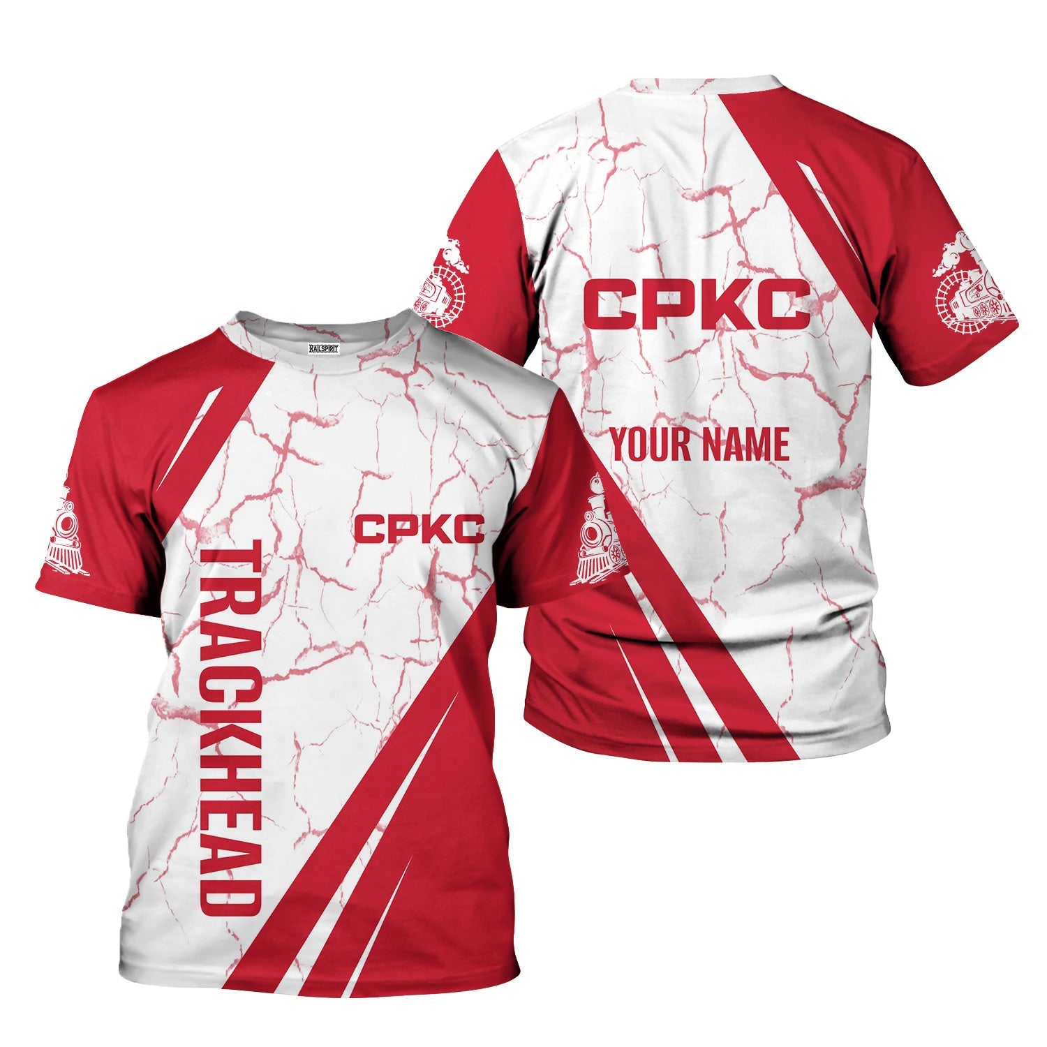 Railspirit Personalized Canadian Pacific Kansas City T-Shirt Crackle Texture Style CPKC Shirt For Trackhead
