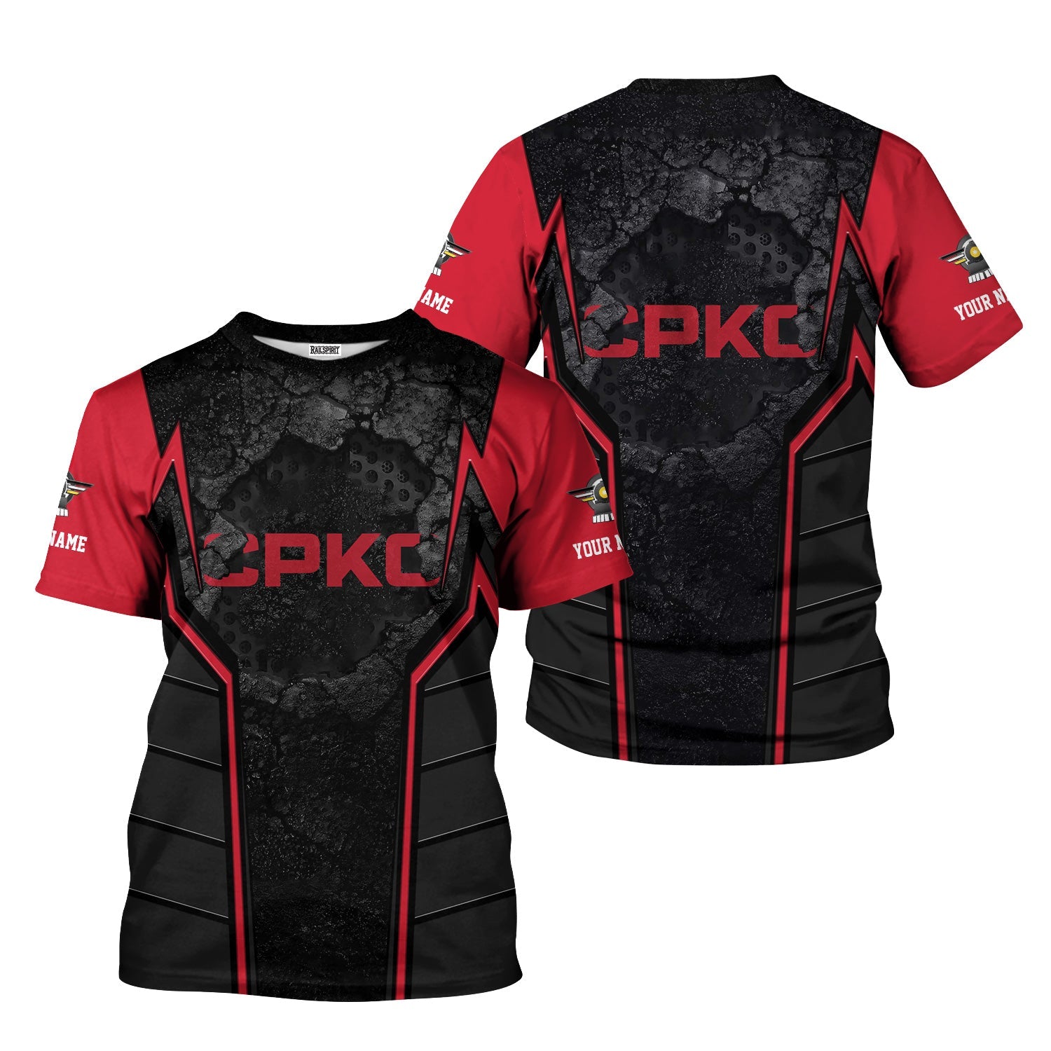 Railspirit Personalized Canadian Pacific Kansas City T-Shirt Cracked Metal Design CPKC Train Shirt for Rail Enthusiasts