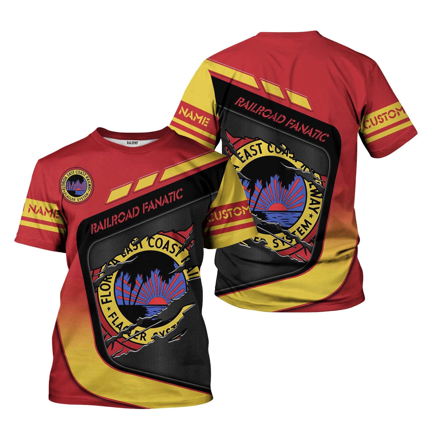 Railspirit Personalized Florida East Coast Railway T-Shirt Ripped Texture Style Train Shirt For Railroad Fanatic