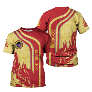 Railspirit Personalized Florida East Coast Railway T-Shirt Flame Design with Custom Job Position Train Shirt