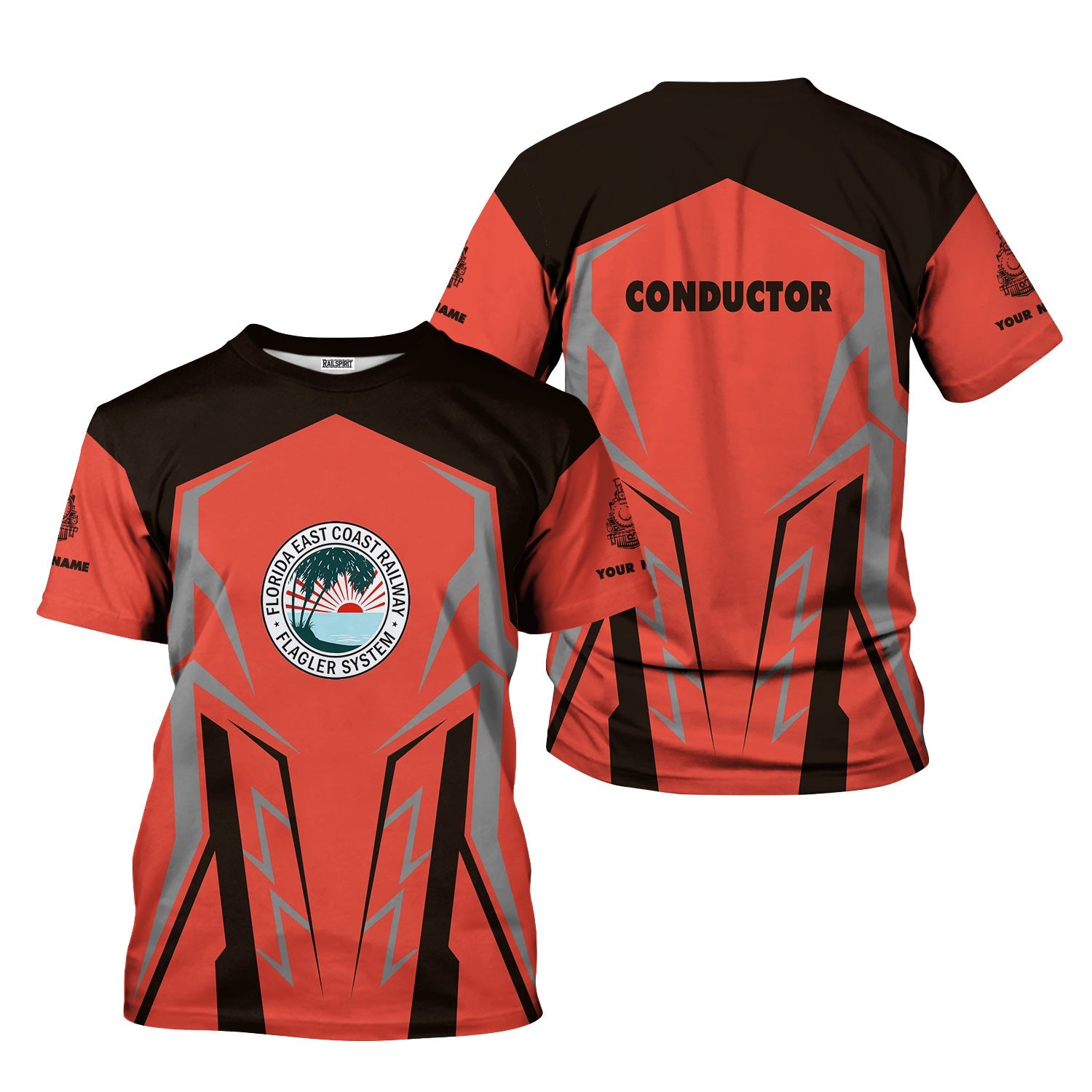 Railspirit Personalized Florida East Coast Railway T-Shirt Futuristic Design with Custom Job Train Shirt