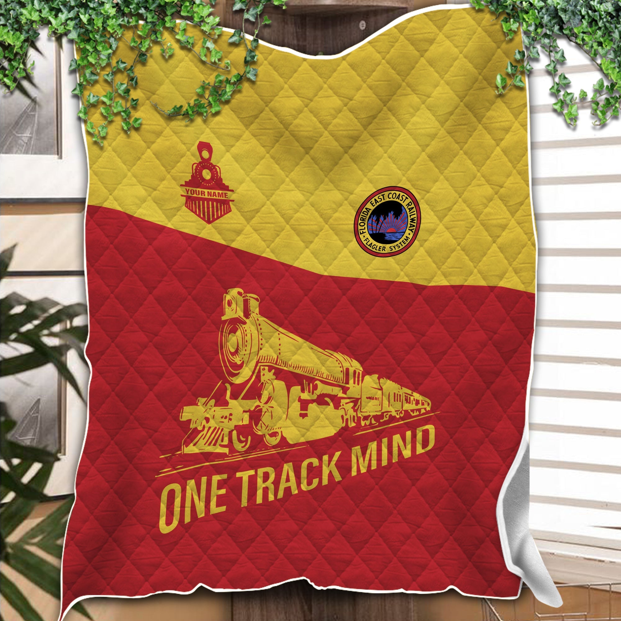 Railspirit Personalized Florida East Coast Railway Premium Quilt One Track Mind Train Premium Quilt Gift Idea For Train Lover