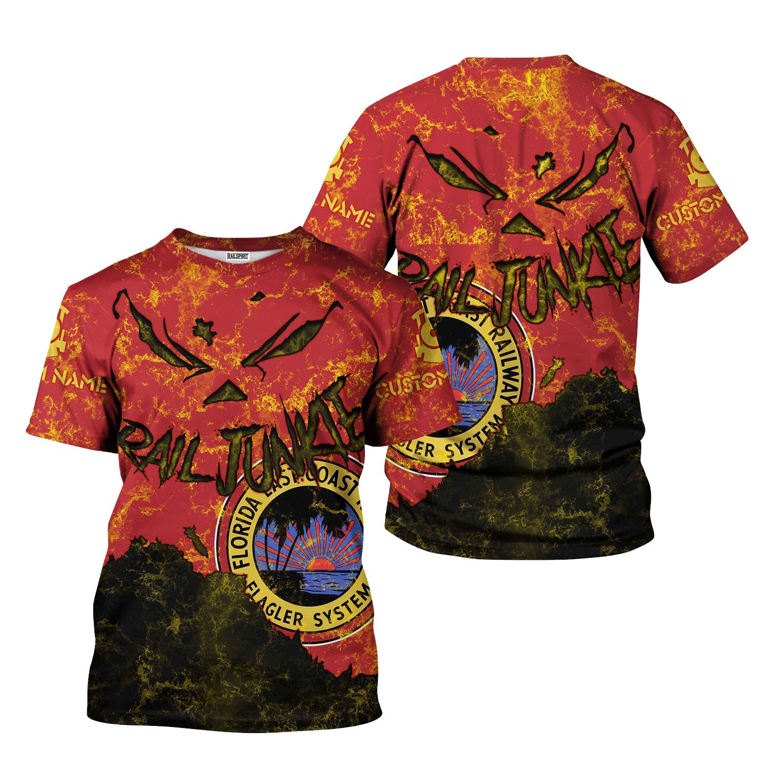 Railspirit Personalized Florida East Coast Railway T-Shirt Torn Graphic Style Train Shirt For Rail Junkie