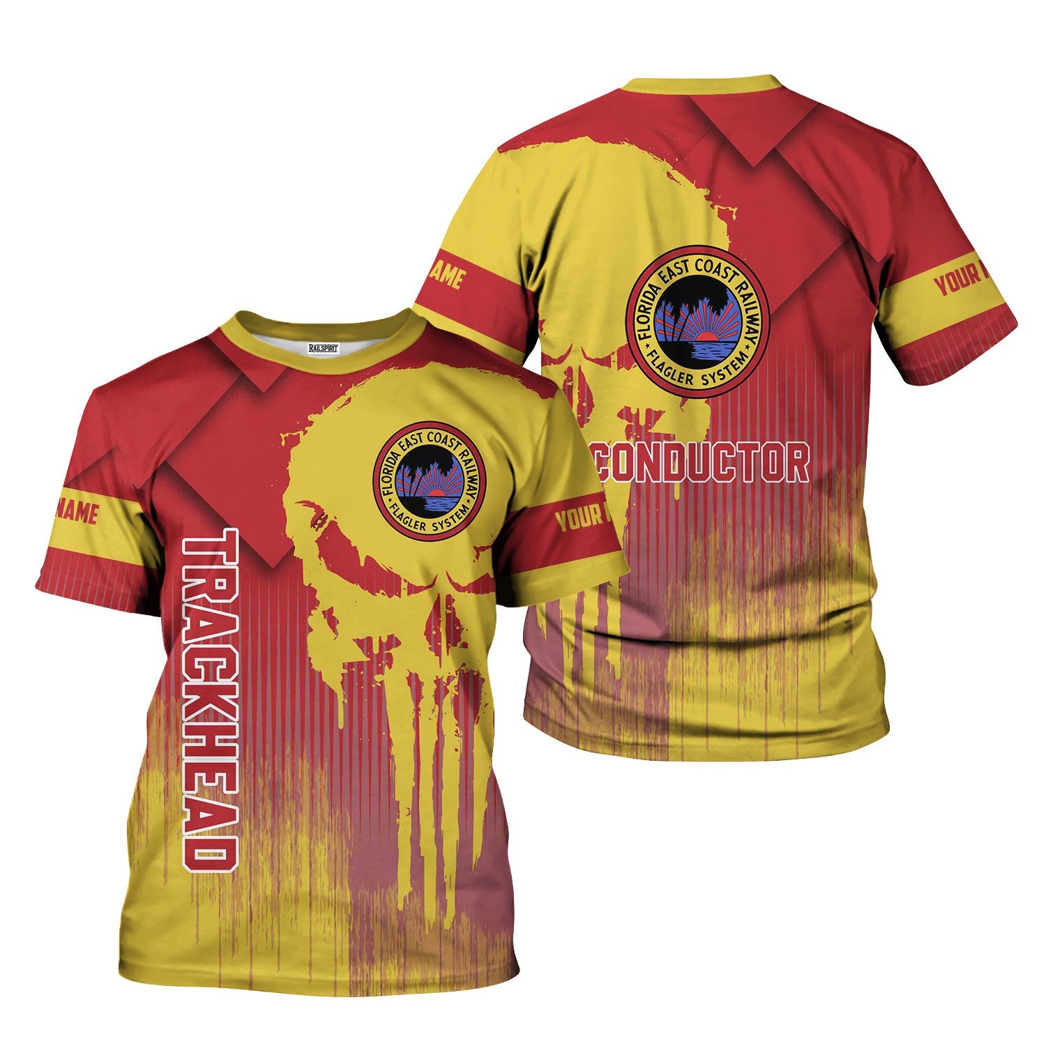 Railspirit Personalized Florida East Coast Railway T-Shirt Skull Design with Custom Job Train Shirt for Trackhead Crew