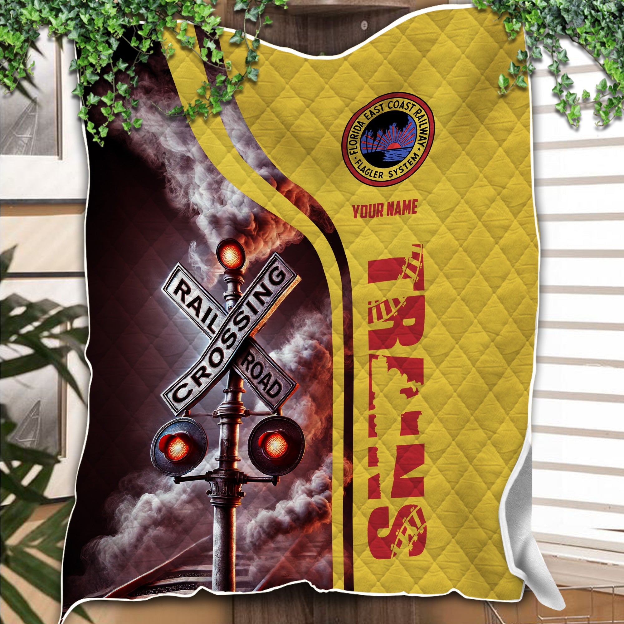 Railspirit Personalized Florida East Coast Railway Premium Quilts Railroad Crossing Sign Quilts All Over Print
