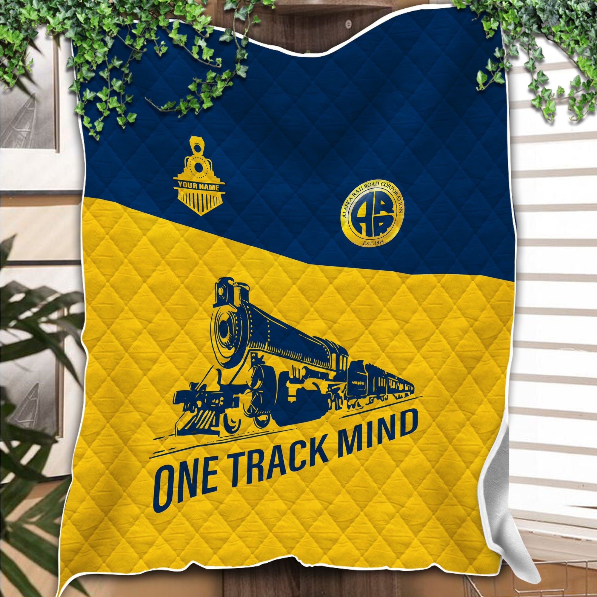 Railspirit Personalized Alaska Railroad Premium Quilt One Track Mind Train Premium Quilt Gift Idea For Train Lover