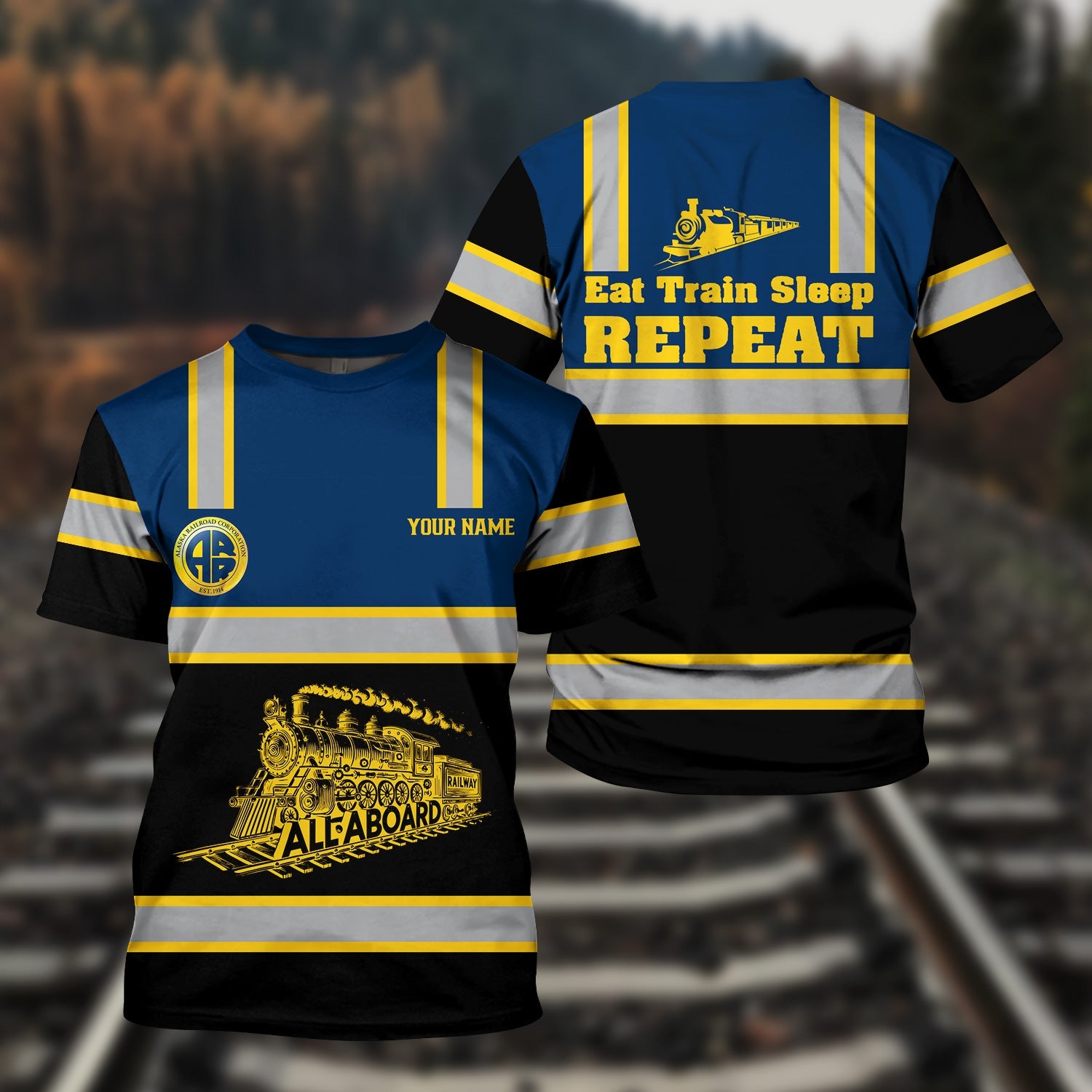 Railspirit Custom Name Alaska Railroad T Shirt Eat Train Sleep Repeat Printed Train Shirt