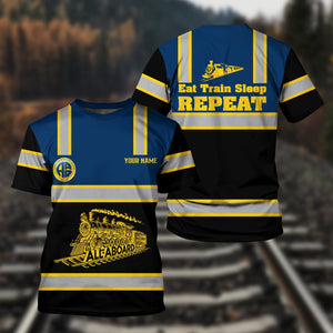 Railspirit Custom Name Alaska Railroad T Shirt Eat Train Sleep Repeat Printed Train Shirt