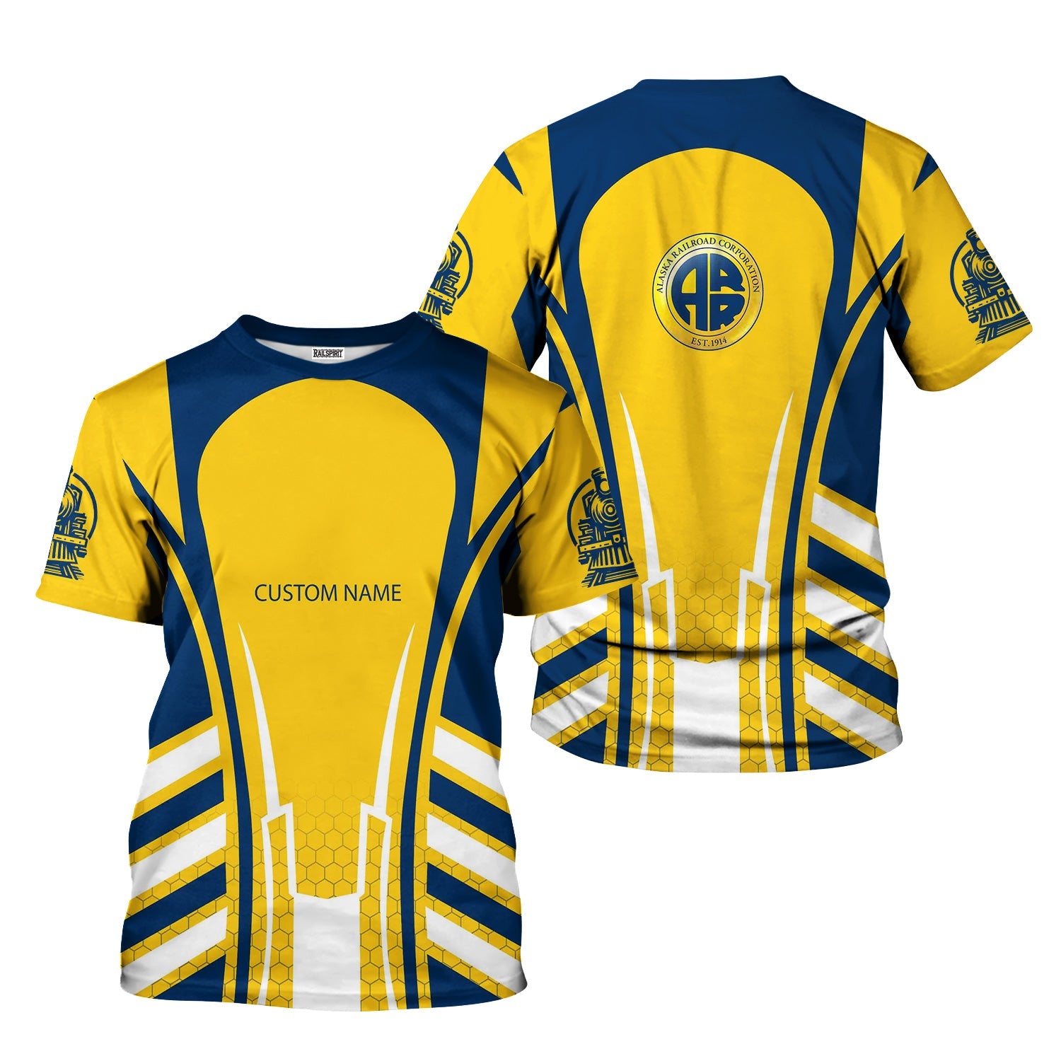 Railspirit Personalized Alaska Railroad T-Shirt Striped Railroad Style Train Shirt All Over Print