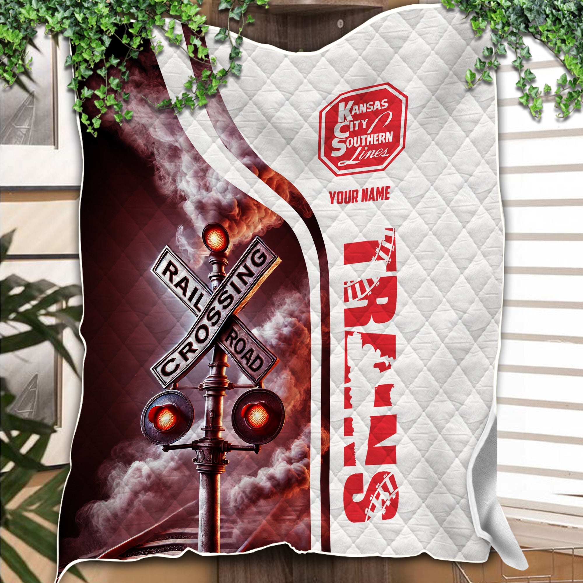 Railspirit Personalized Kansas City Southern Premium Quilts Railroad Crossing Sign Quilts All Over Print
