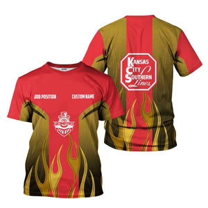 Railspirit Custom Name and Job Title Kansas City Southern T-Shirt Flame Graphic Train Shirt