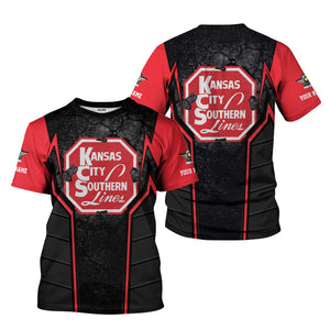 Railspirit Personalized Kansas City Southern T-Shirt Cracked Metal Design Train Shirt for Rail Enthusiasts