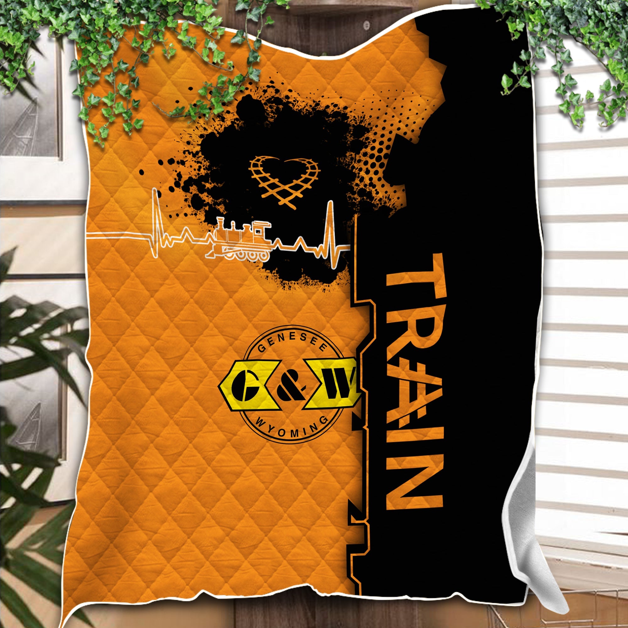 Railspirit Genesee & Wyoming Inc. Railroad Premium Quilts Engine Heartbeat and Track Love Style Quilts Gift Idea For Train Lovers